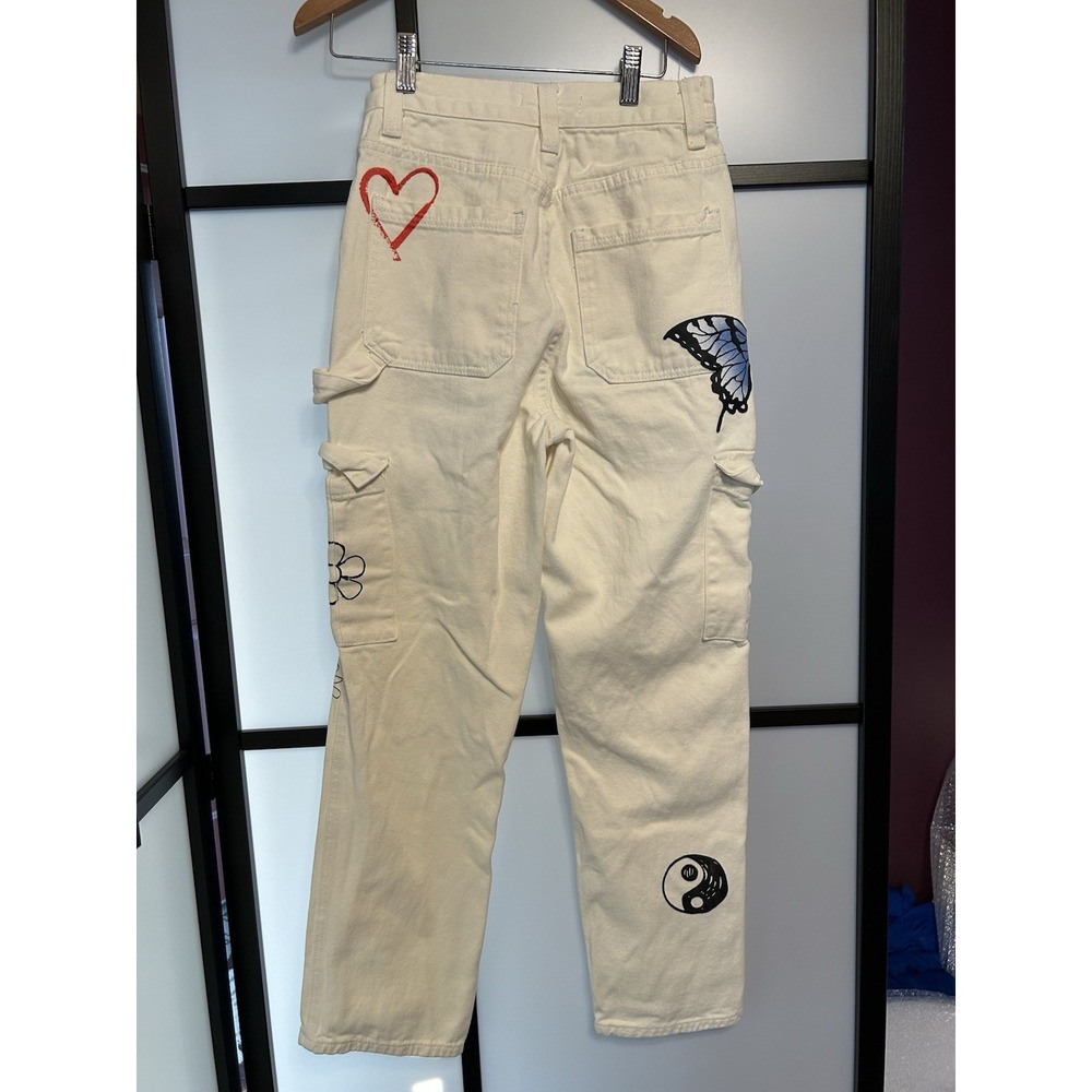 PacSun Womens Beige Graphic Skate Sketchbook High Rise Carpenter Pants 25
